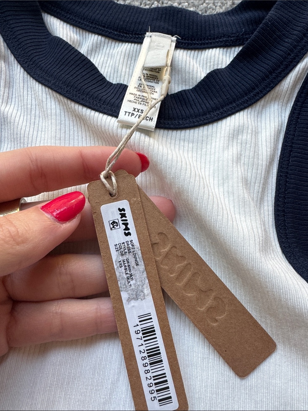 SKIMS White Midi Dress with Navy Trim - Picture 2 of 2